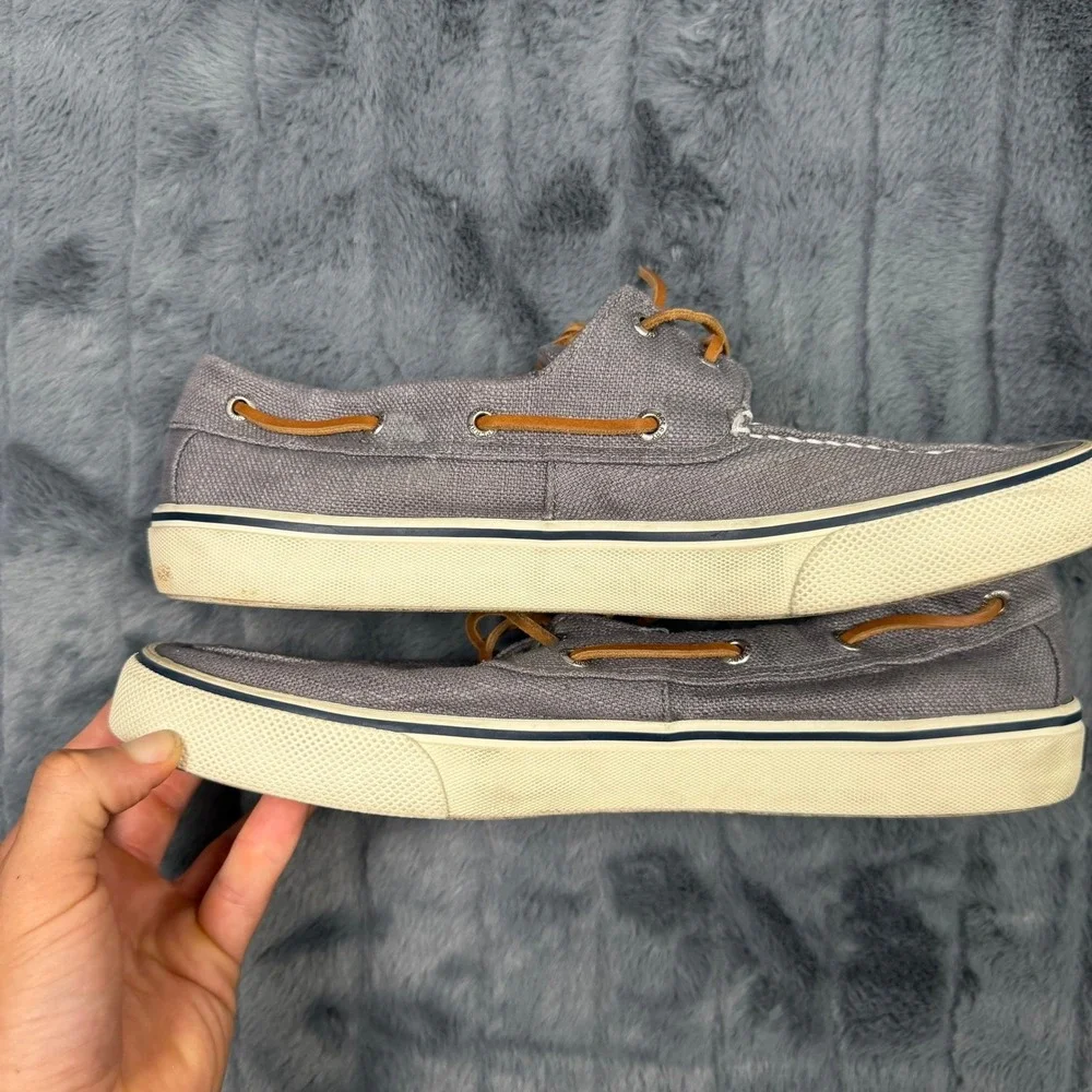 Sperry Mens Bahama II Boat Shoes Grey Canvas Casual Sneakers STS23051 Size 11.5